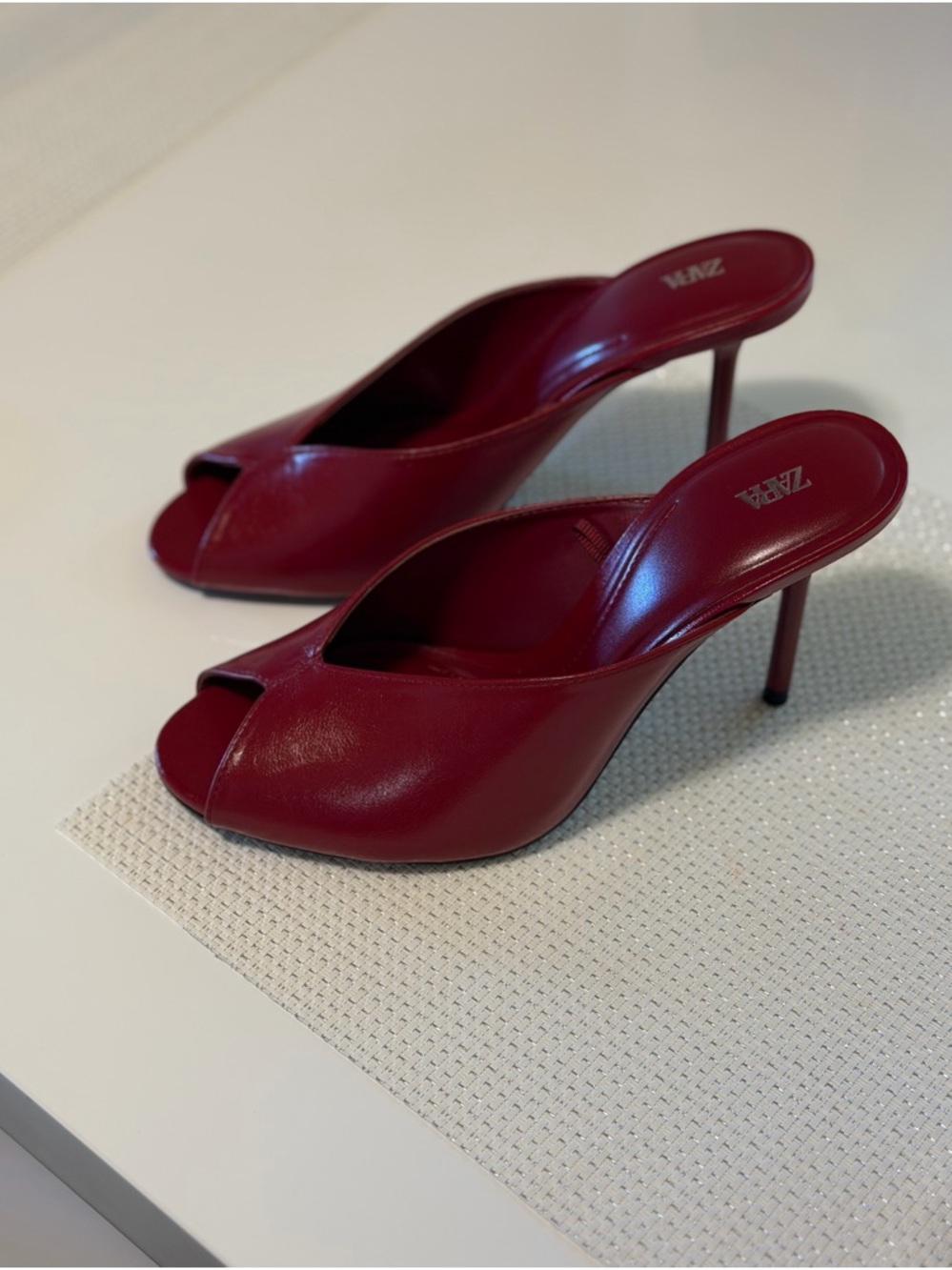Zara Burgundy Open-Toe Stiletto Mules